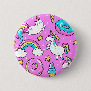 Badge Rond 5 Cm Pink Kitschy glittery drôle de licorne et de chat