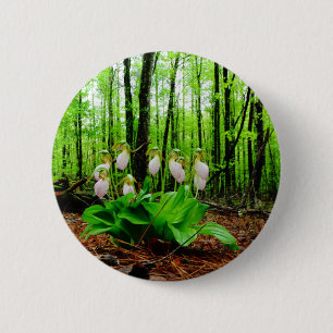 Badge Rond 5 Cm Pink Lady Slipper sauvage orchidée