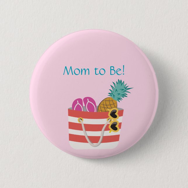 Badge Rond 5 Cm Pink Maman to Be Beach Sac (Devant)