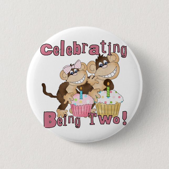 Badge Rond 5 Cm Pink Party Monkey 2e Anniversaire Tshirts et cadea (Devant)