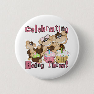 Badge Rond 5 Cm Pink Party Monkey 3e Anniversaire Tshirts et cadea