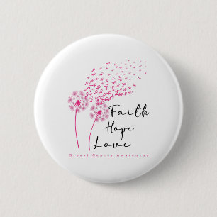 Badge Rond 5 Cm Pink Ribbon Dandelion Faith Hope Love Breast Cance