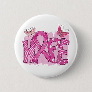 Badge Rond 5 Cm Pink Ribbon Fighter Hope Butterfly Breast Cancer d