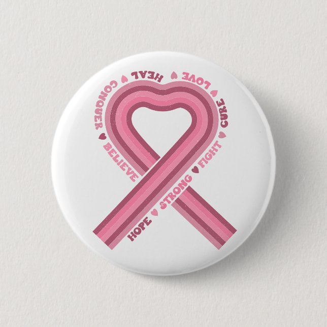 Badge Rond 5 Cm Pink Ribbon Sensibilisation au cancer du sein Rétr (Devant)