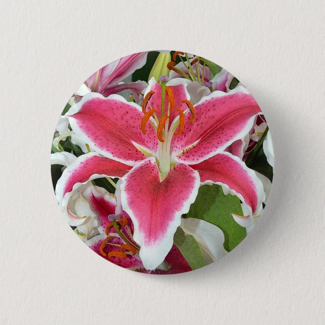 Badge Rond 5 Cm Pink stargazer lily flowers (Devant)