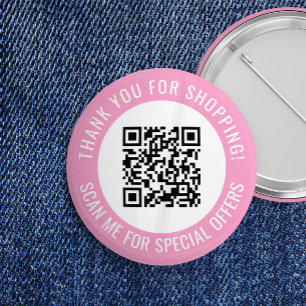 Badge Rond 5 Cm Pink Thank You & Scan Me Promotional QR Code