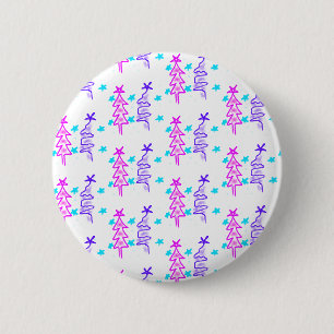 Badge Rond 5 Cm Pink violet doodé noël arbre étoiles vacances pa