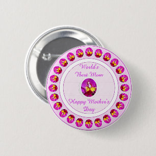 Badge Rond 5 Cm Pink yellow Cattleya Orchid Mother's Day Button