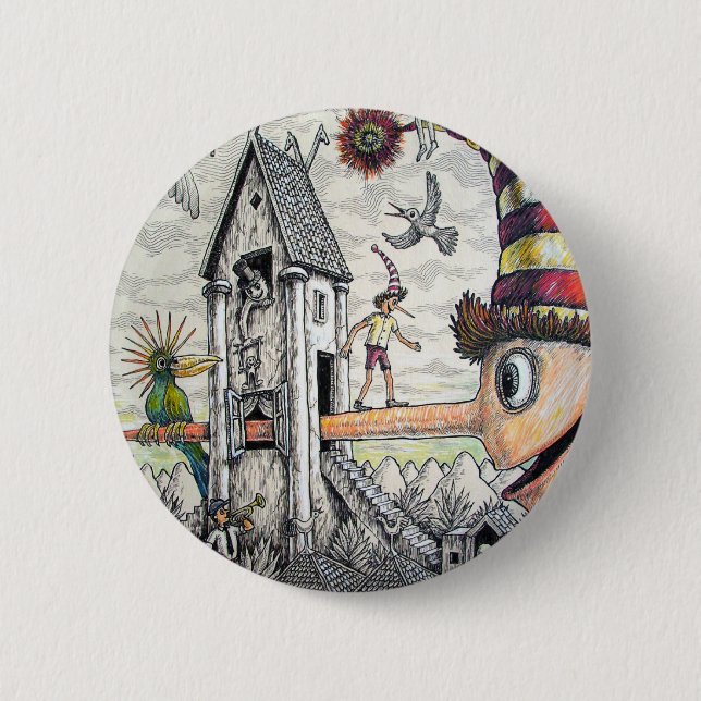 Badge Rond 5 Cm Pinocchio drôle (Devant)