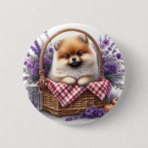 Badge Rond 5 Cm Pique-nique Fleur sauvage Poméranien Chien Chien C