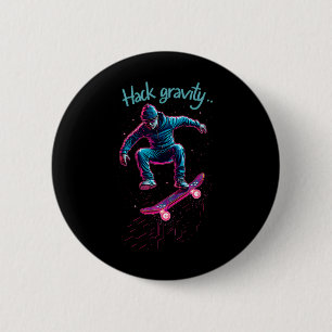 Badge Rond 5 Cm Piratage Gravité Skateboard Skating Skateur Pirate