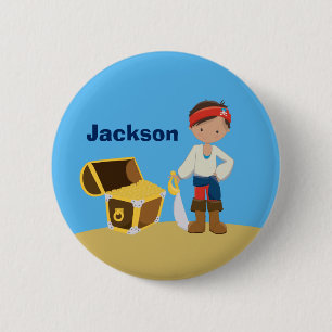 Badge Rond 5 Cm Pirate Boy Beach Été Joli Enfants Monogram Blue