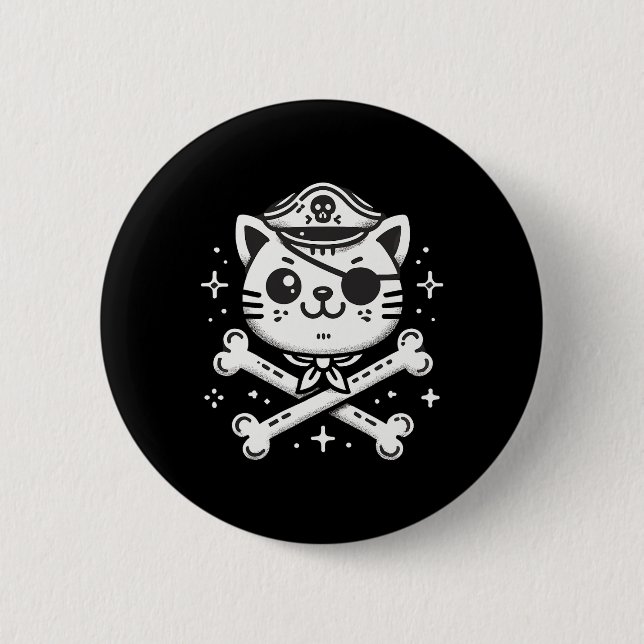 Badge Rond 5 Cm Pirate Cat Pirate Crew Anniversaire (Devant)