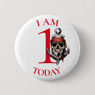 Badge Rond 5 Cm Pirate Crâne rouge Ancre ANNIVERSAIRE NUMÉRO 1 Bou