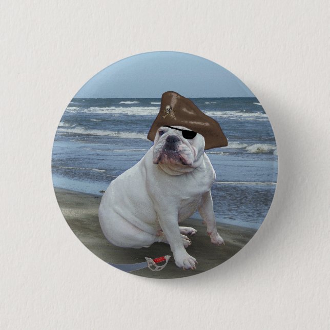 Badge Rond 5 Cm Pirate de bouledogue sur la plage (Devant)