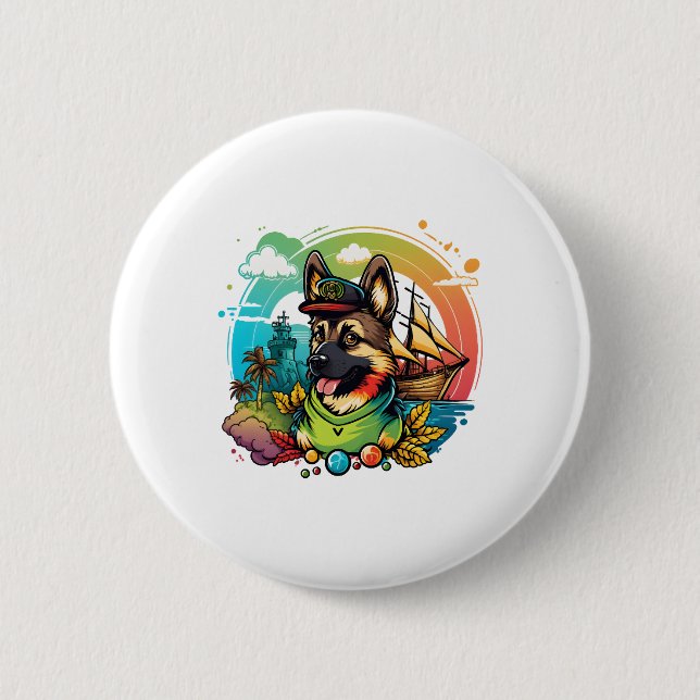 Badge Rond 5 Cm Pirate de chien berger allemand (Devant)
