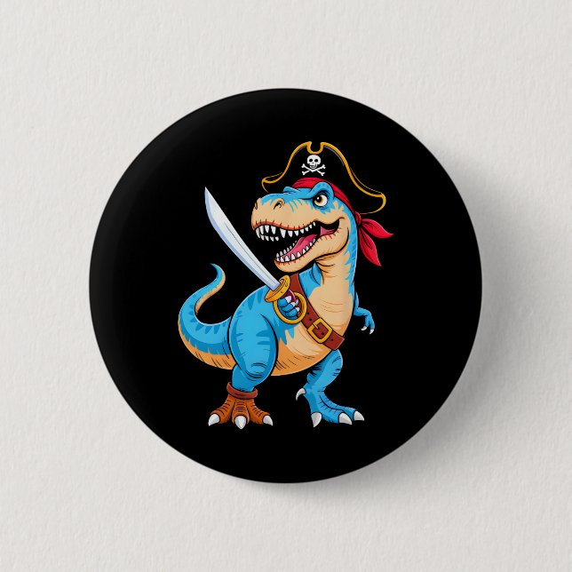Badge Rond 5 Cm Pirate Dinosaur T Rex Boys Kids Funny Halloween Co (Devant)