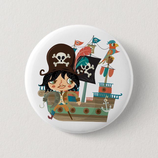 Badge Rond 5 Cm Pirate et bateau de pirate (Devant)