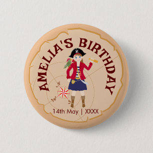Badge Rond 5 Cm Pirate Girl Treasure Map Amusant Anniversaire Fête