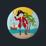 Badge Rond 5 Cm Pirate kid birthday party<br><div class="desc">This product is for kids that love pirates and piracy stories. It features a cute little pirate boy that has arrived on this island with palm trees. There’s a pirate ship in the horizon waiting for him to return with a treasure! Seagulls are watching. This product is ideal for a...</div>