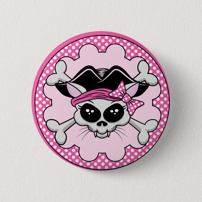 Badge Rond 5 Cm Pirate Princess Kitty Skull (Devant)