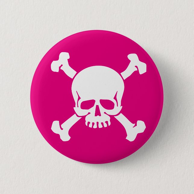 Badge Rond 5 Cm Pirate rose, crâne et os croisés (Devant)