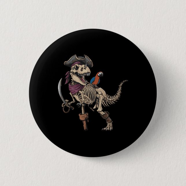 Badge Rond 5 Cm Pirate Skeleton Dinosaur T Rex Funny Tyrannosaurus (Devant)