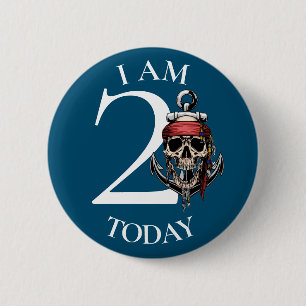 Badge Rond 5 Cm Pirate Skull Ancre nautique ANNIVERSAIRE NUMÉRO 2