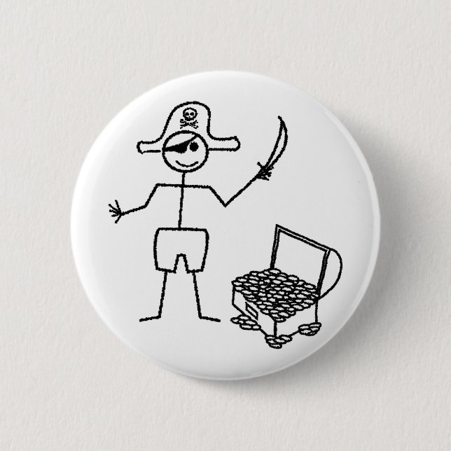 Badge Rond 5 Cm Pirate Stickman With Treasure Chest (Devant)