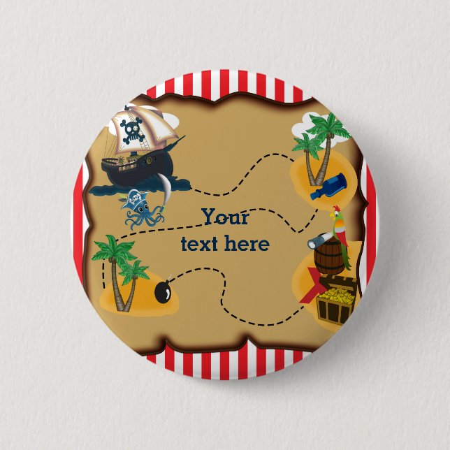 Badge Rond 5 Cm Pirate Treasure Map Birthday Party Pin BUTTON (Devant)