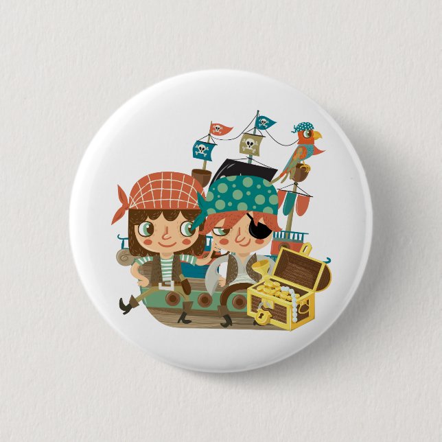 Badge Rond 5 Cm Pirates avec le trésor (Devant)