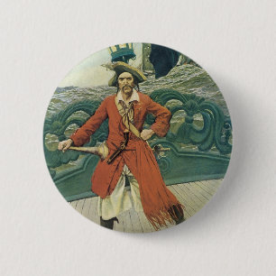 Badge Rond 5 Cm Pirates d'antan, Capitaine Keitt par Howard Pyle