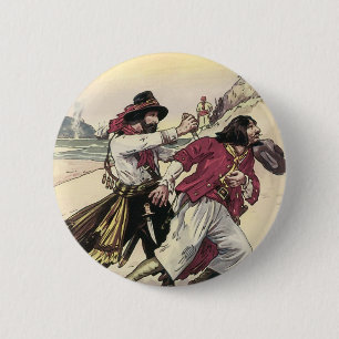 Badge Rond 5 Cm Pirates Vintage, Duel jusqu'à la mort sur la plage