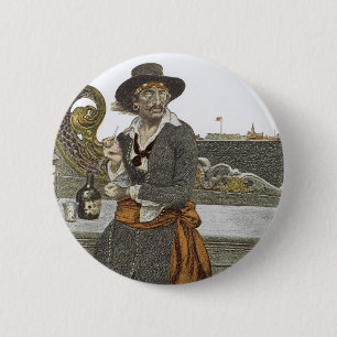 Badge Rond 5 Cm Pirates Vintage, Kidd sur le pont de l'Adventure G
