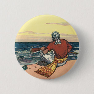Badge Rond 5 Cm Pirates Vintage, Naufragés sur une Île Déserte