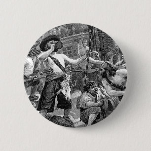 Badge Rond 5 Cm Pirates Vintage se battant et buvant sur le navire