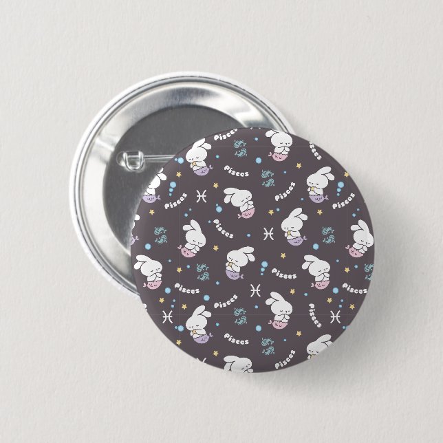 Badge Rond 5 Cm Pisces Zodiac Harmonie : Bunny Mermaids Motif (Devant & derrière)