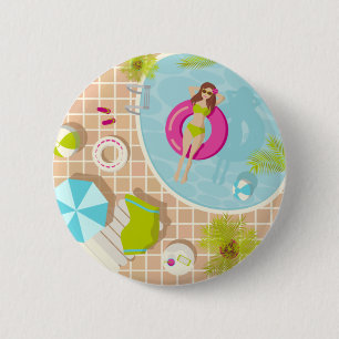 Badge Rond 5 Cm Piscine fille en bikini plage d'été