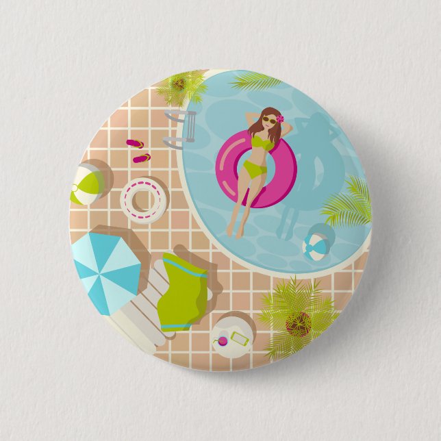 Badge Rond 5 Cm Piscine fille en bikini plage d'été (Devant)