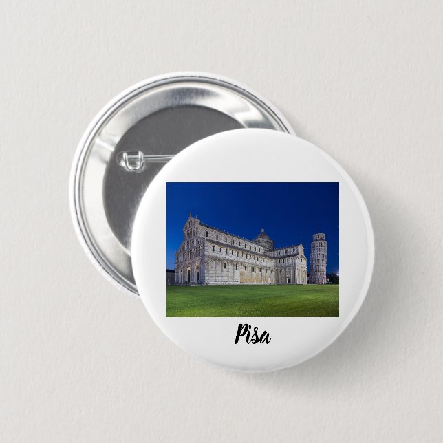 Badge Rond 5 Cm Pise Tour penchée Panorama de nuit Italie Cadeau (Devant & derrière)