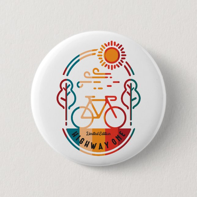 Badge Rond 5 Cm Piste cyclable Retro Highway One (Devant)