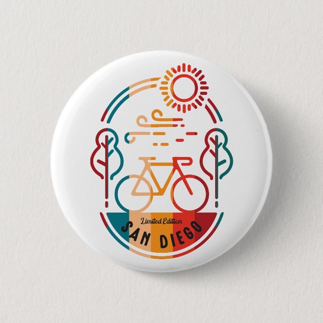 Badge Rond 5 Cm Piste cyclable Retro San Diego. (Devant)