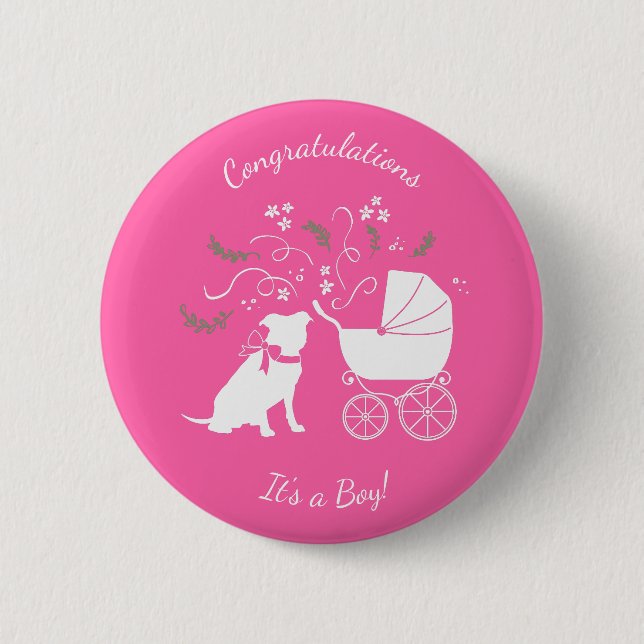 Badge Rond 5 Cm Pit Bull Chien Baby shower rose fille Pitbull (Devant)