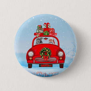 Badge Rond 5 Cm Pitbull Chien En Voiture Avec Le Père Noël