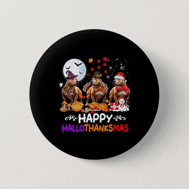 Badge Rond 5 Cm Pitbull Chien Noël Hallothankmas Joyeux Thanksgi (Devant)
