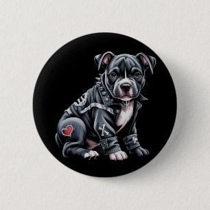 Badge Rond 5 Cm Pitbull en patchwork denim gothique rockeur branch