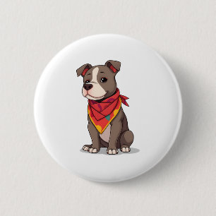 Badge Rond 5 Cm Pitbull mignon avec Bandana Adorable Amoureux des