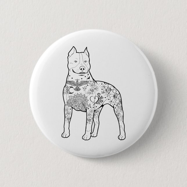 Badge Rond 5 Cm Pitbull Tattoos Design Trainer Chien Cool Pitbull  (Devant)