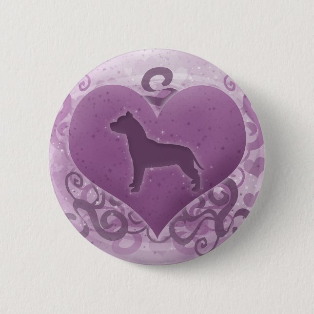 Badge Rond 5 Cm Pitbull Terrier américain pourpre Valentine (Devant)