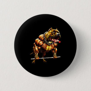 Badge Rond 5 Cm Pitbulle musculaire Levant Bête Gym Animal Str
